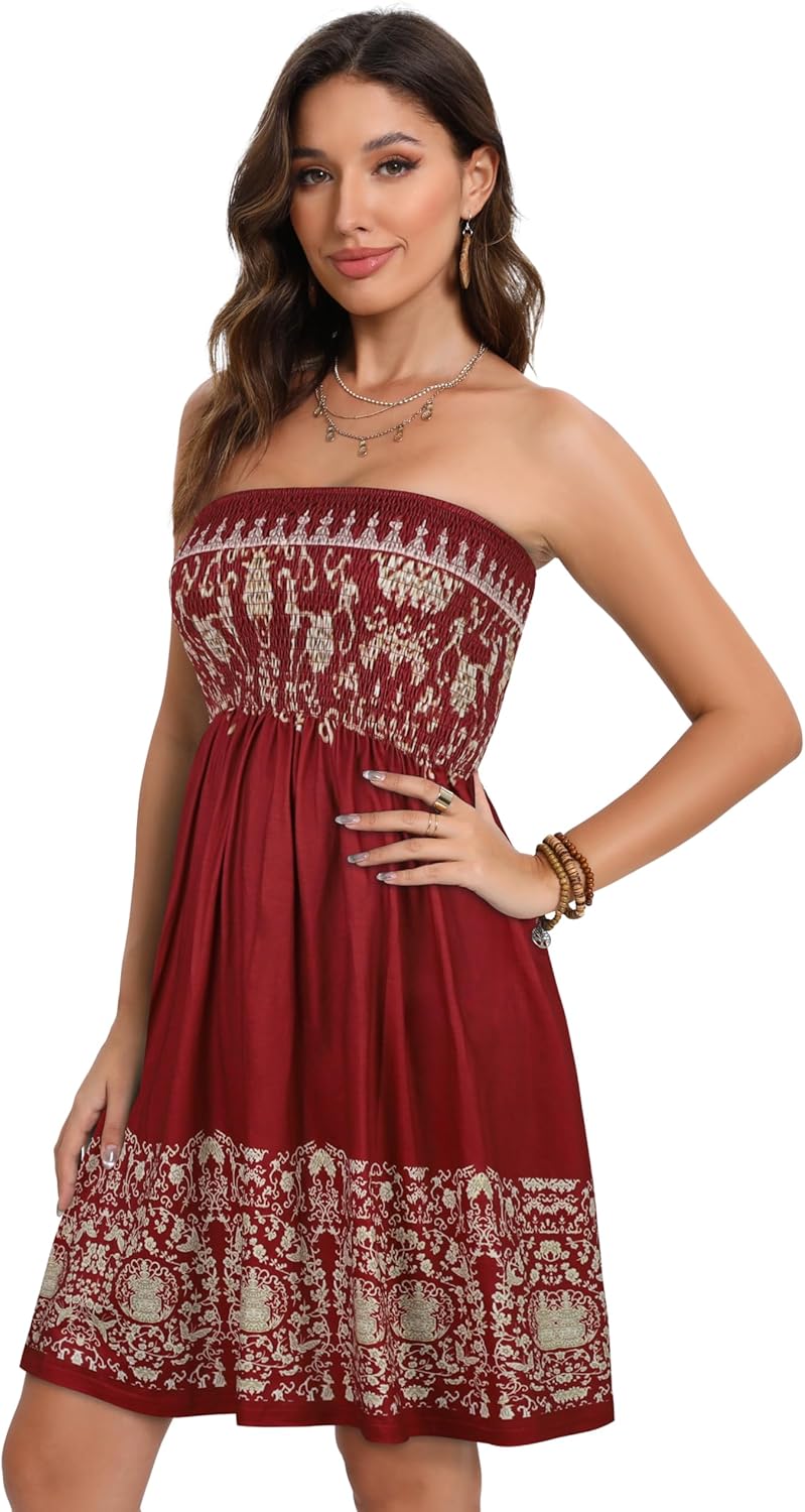 Summer Dresses for Women Beach Cover Ups Strapless Boho Floral Print Sundress - Picture 110 of 248