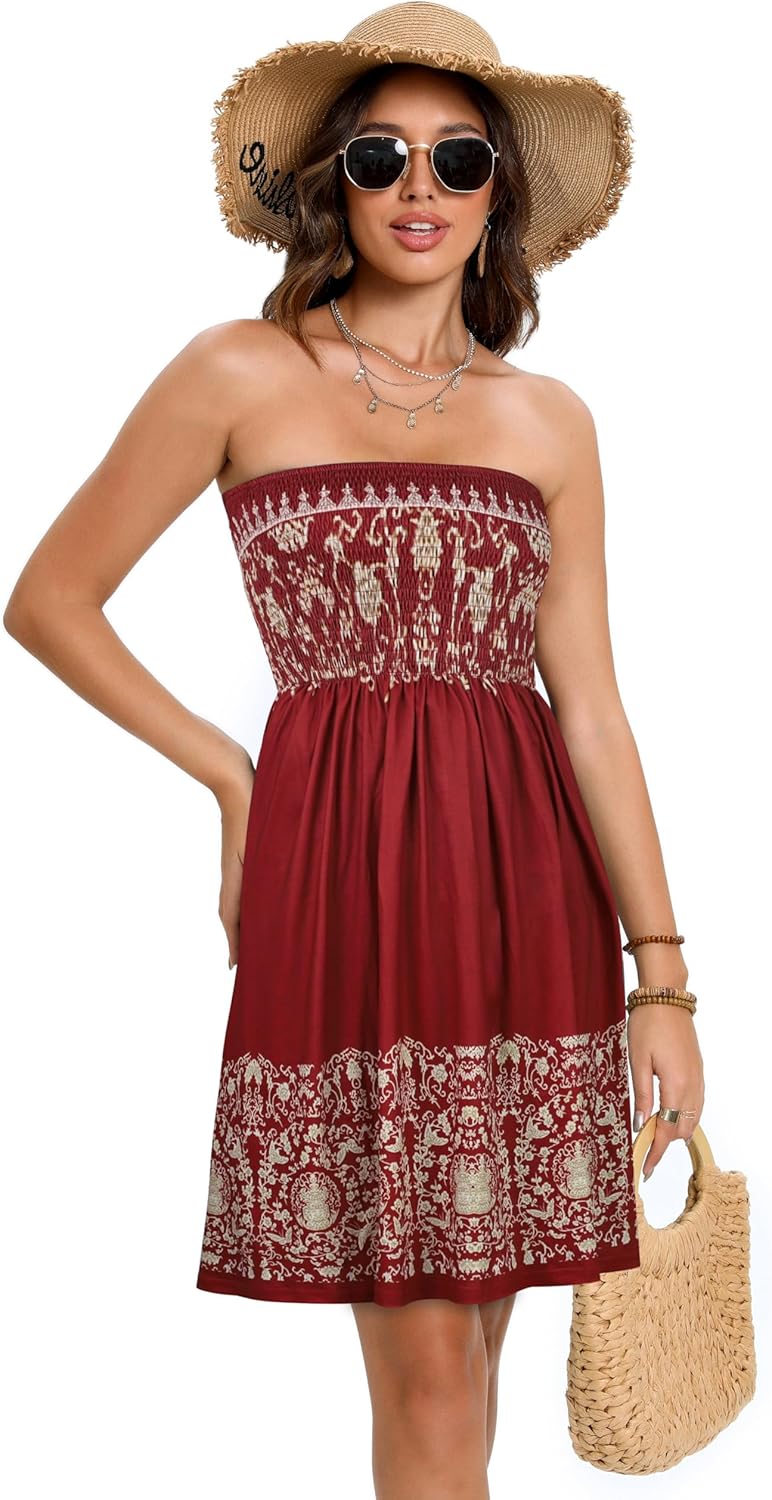 Summer Dresses for Women Beach Cover Ups Strapless Boho Floral Print Sundress - Picture 112 of 248