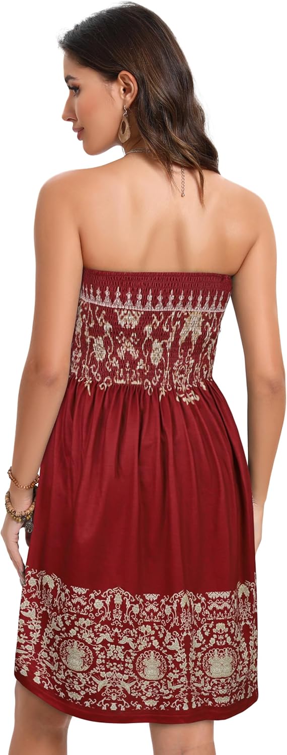 Summer Dresses for Women Beach Cover Ups Strapless Boho Floral Print Sundress - Picture 113 of 248