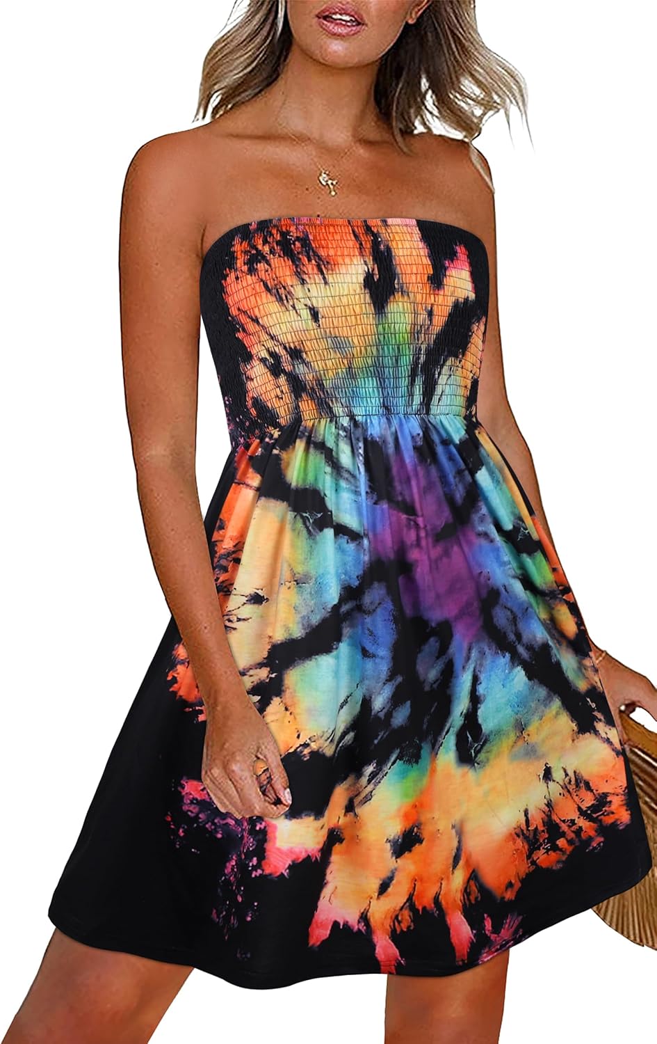 Summer Dresses for Women Beach Cover Ups Strapless Boho Floral Print Sundress - Picture 114 of 248