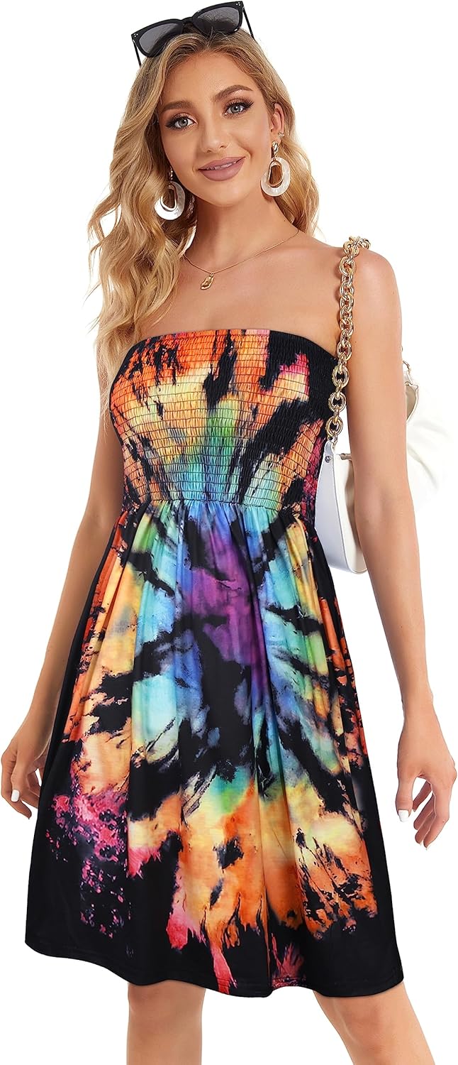 Summer Dresses for Women Beach Cover Ups Strapless Boho Floral Print Sundress - Picture 115 of 248