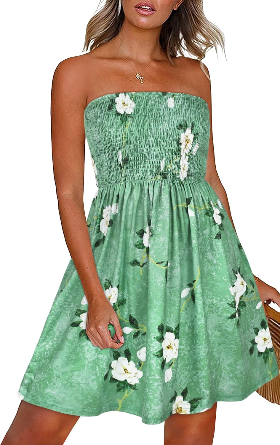 Summer Dresses for Women Beach Cover Ups Strapless Boho Floral Print Sundress - Picture 132 of 248