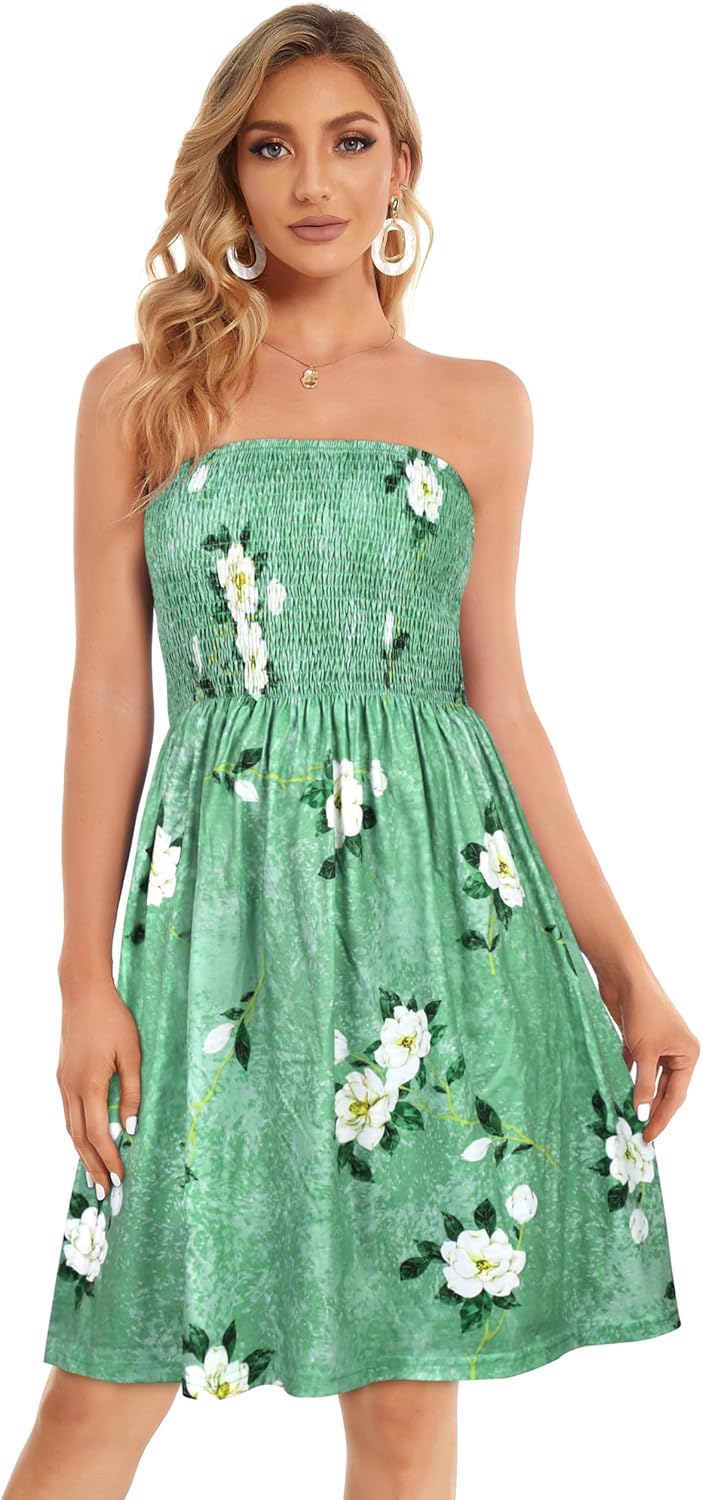 Summer Dresses for Women Beach Cover Ups Strapless Boho Floral Print Sundress - Picture 133 of 248