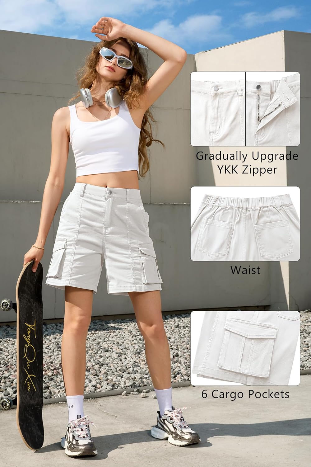 Bermuda Shorts für Damen Cargoshorts Gummibund Shorts für Sommer Freizeit - Bild 23 von 77