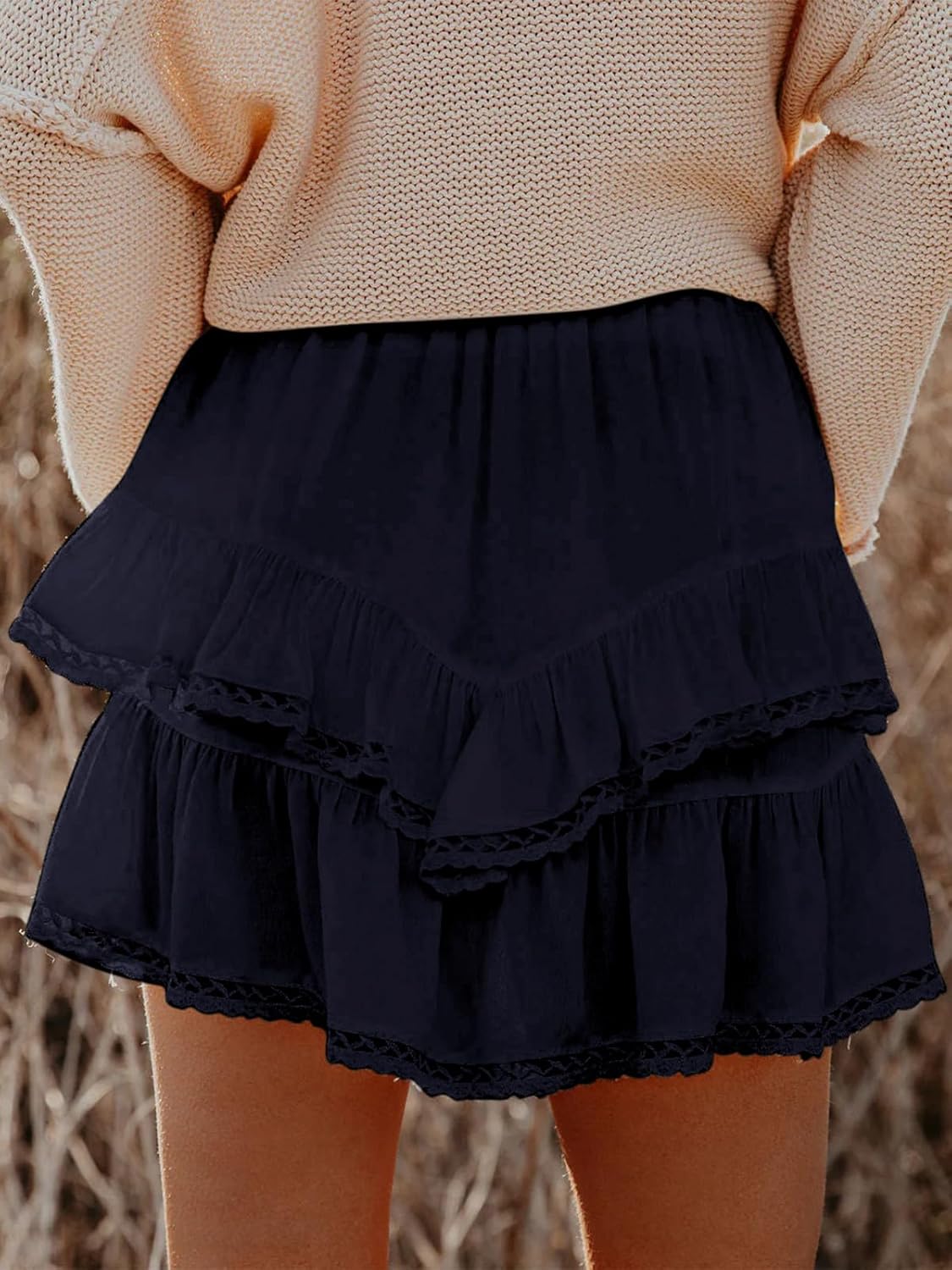Women's Flowy Boho Ruffle Tiered Skorts - High Waist Mini Shorts for Golf Tennis - Picture 26 of 81