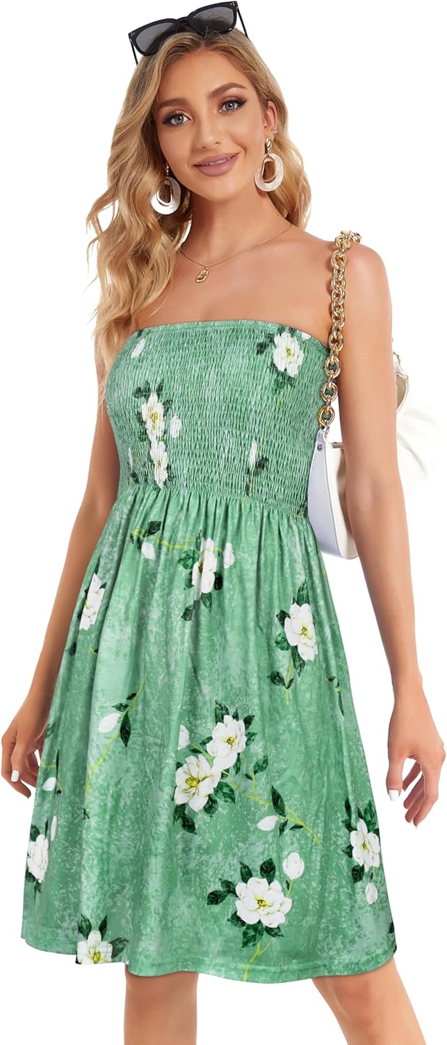 Summer Dresses for Women Beach Cover Ups Strapless Boho Floral Print Sundress - Picture 134 of 248