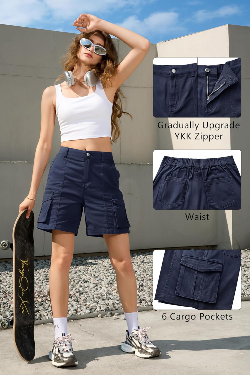 Bermuda Shorts für Damen Cargoshorts Gummibund Shorts für Sommer Freizeit - Bild 28 von 77