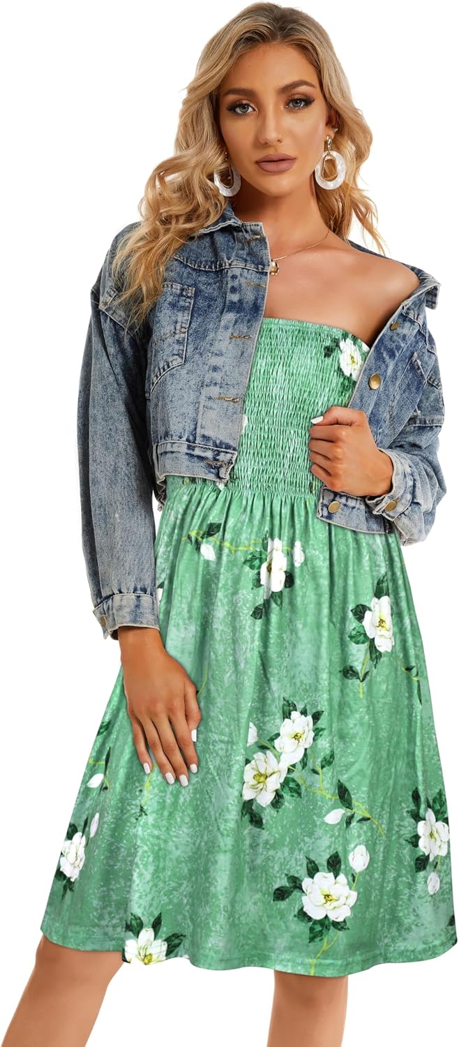 Summer Dresses for Women Beach Cover Ups Strapless Boho Floral Print Sundress - Picture 136 of 248