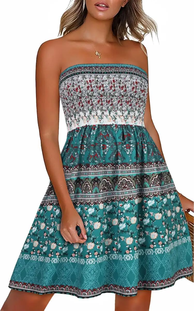 Summer Dresses for Women Beach Cover Ups Strapless Boho Floral Print Sundress - Picture 138 of 248