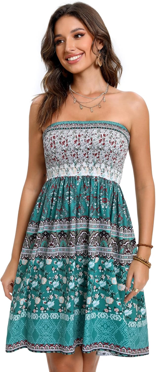 Summer Dresses for Women Beach Cover Ups Strapless Boho Floral Print Sundress - Picture 139 of 248