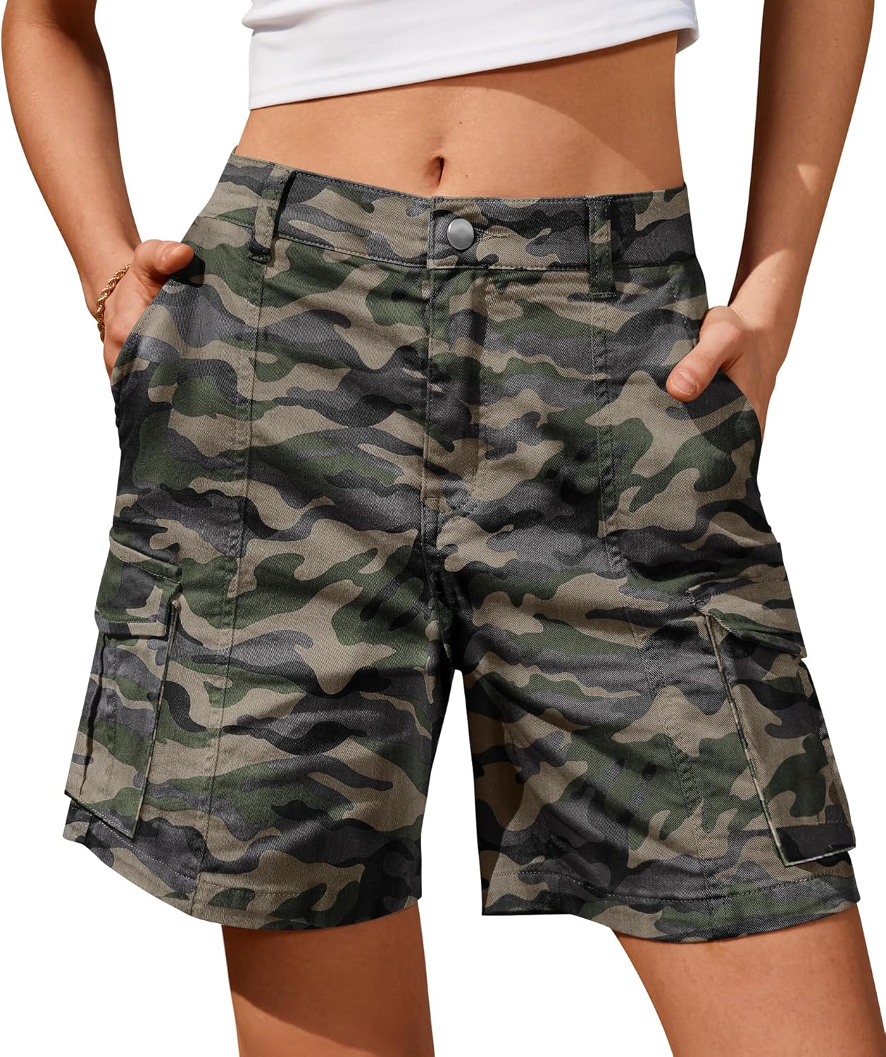 Bermuda Shorts für Damen Cargoshorts Gummibund Shorts für Sommer Freizeit - Bild 32 von 77