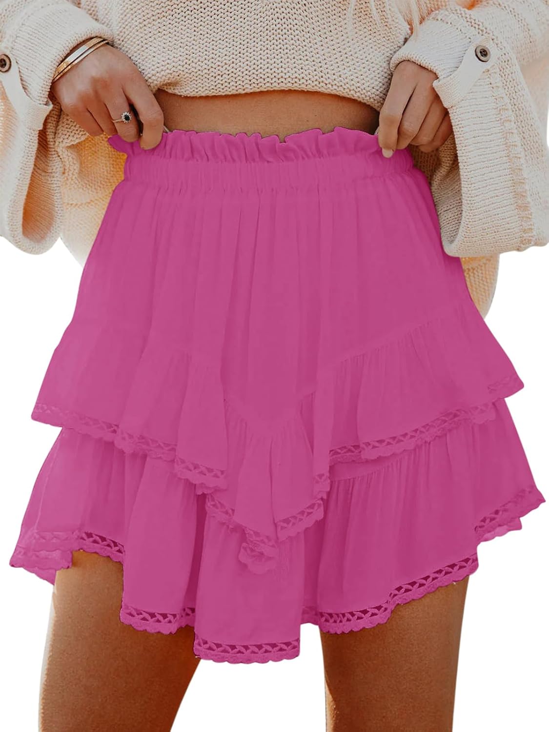 Women's Flowy Boho Ruffle Tiered Skorts - High Waist Mini Shorts for Golf Tennis - Picture 31 of 81