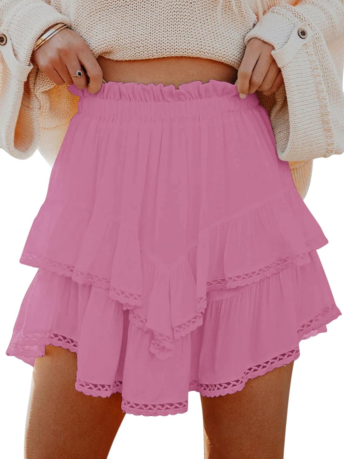 Women's Flowy Boho Ruffle Tiered Skorts - High Waist Mini Shorts for Golf Tennis - Picture 34 of 81