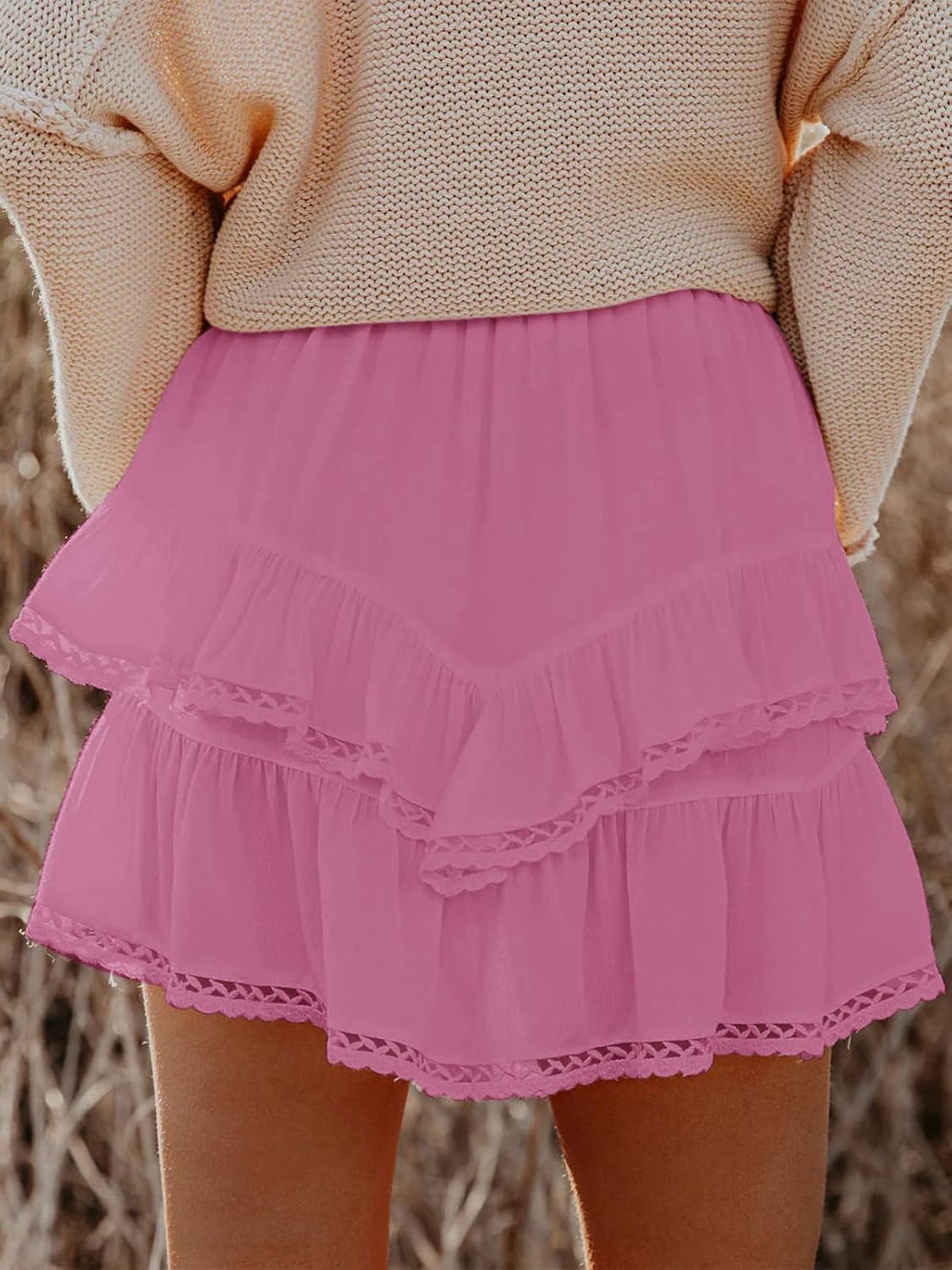 Women's Flowy Boho Ruffle Tiered Skorts - High Waist Mini Shorts for Golf Tennis - Picture 35 of 81