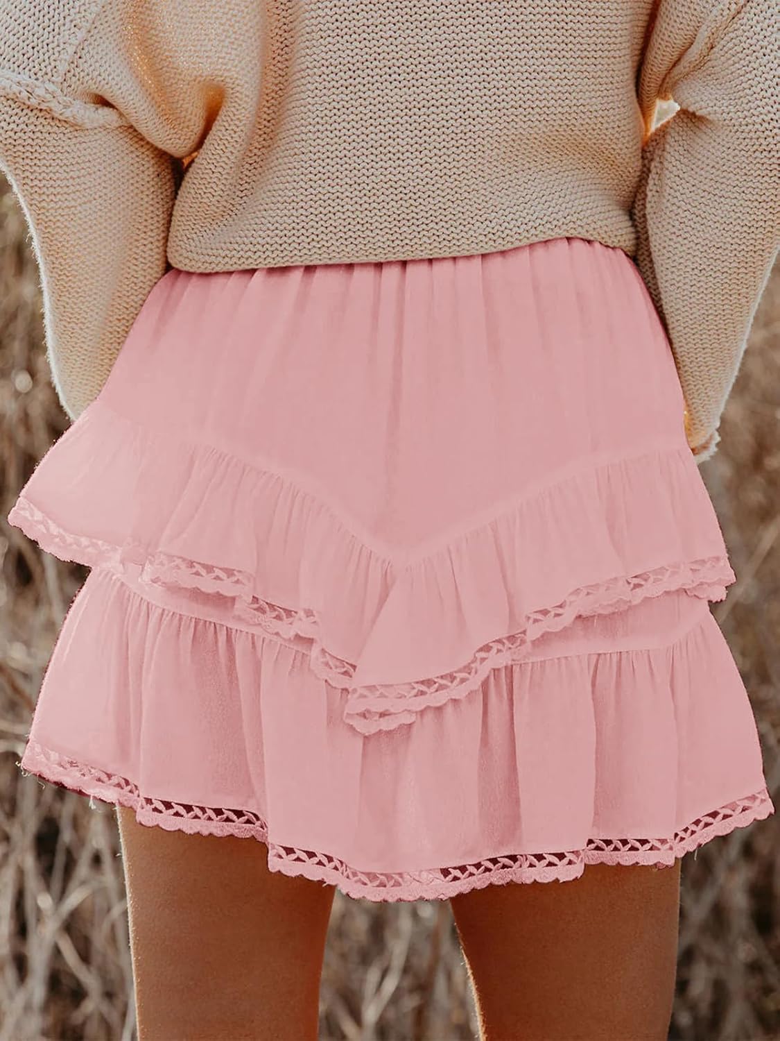 Women's Flowy Boho Ruffle Tiered Skorts - High Waist Mini Shorts for Golf Tennis - Picture 38 of 81