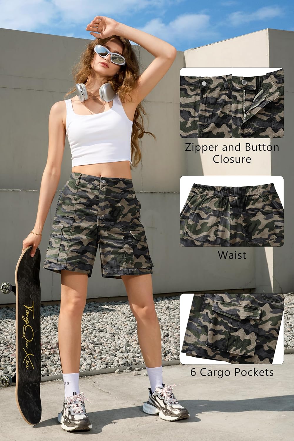 Bermuda Shorts für Damen Cargoshorts Gummibund Shorts für Sommer Freizeit - Bild 33 von 77