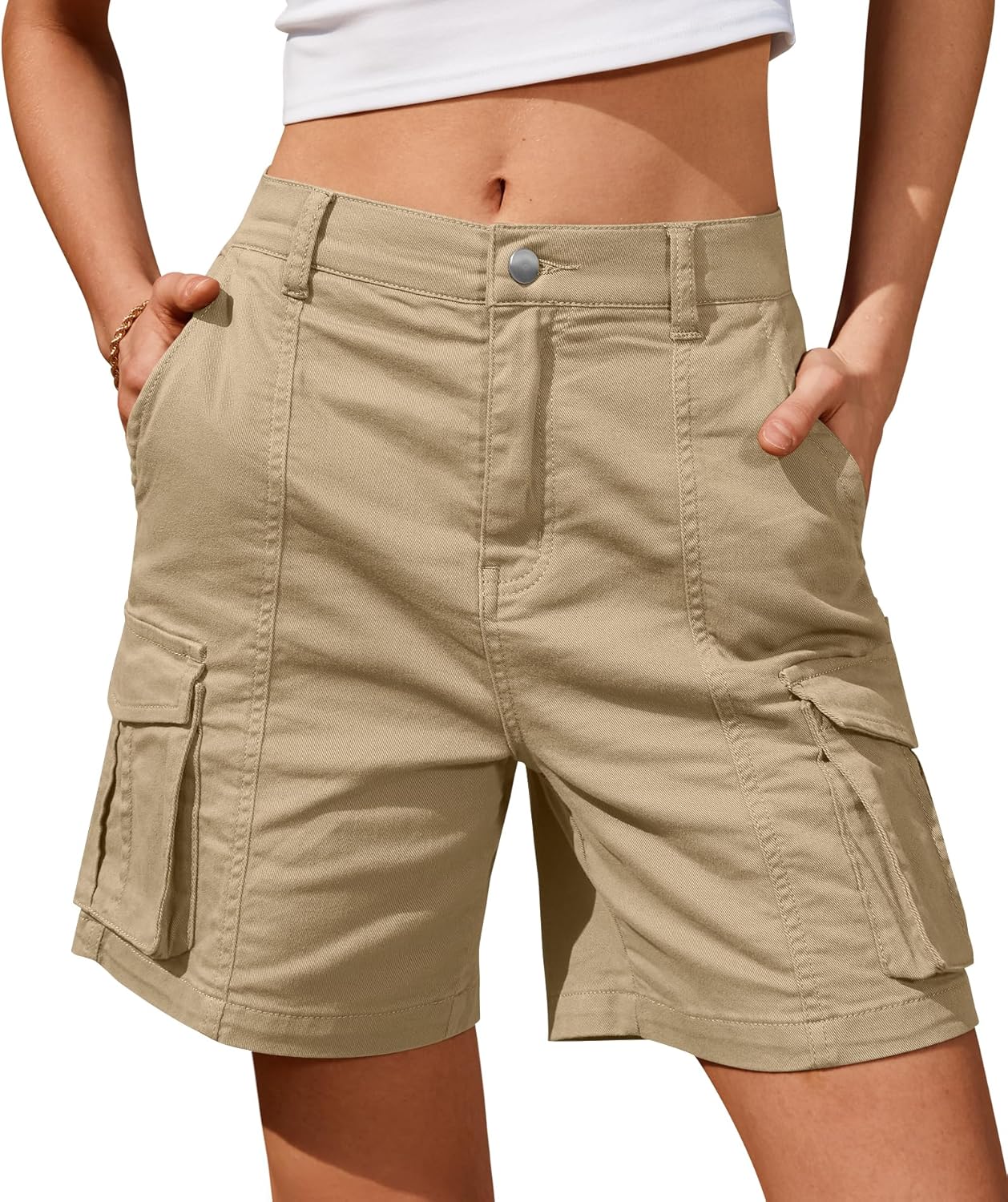 Bermuda Shorts für Damen Cargoshorts Gummibund Shorts für Sommer Freizeit - Bild 37 von 77