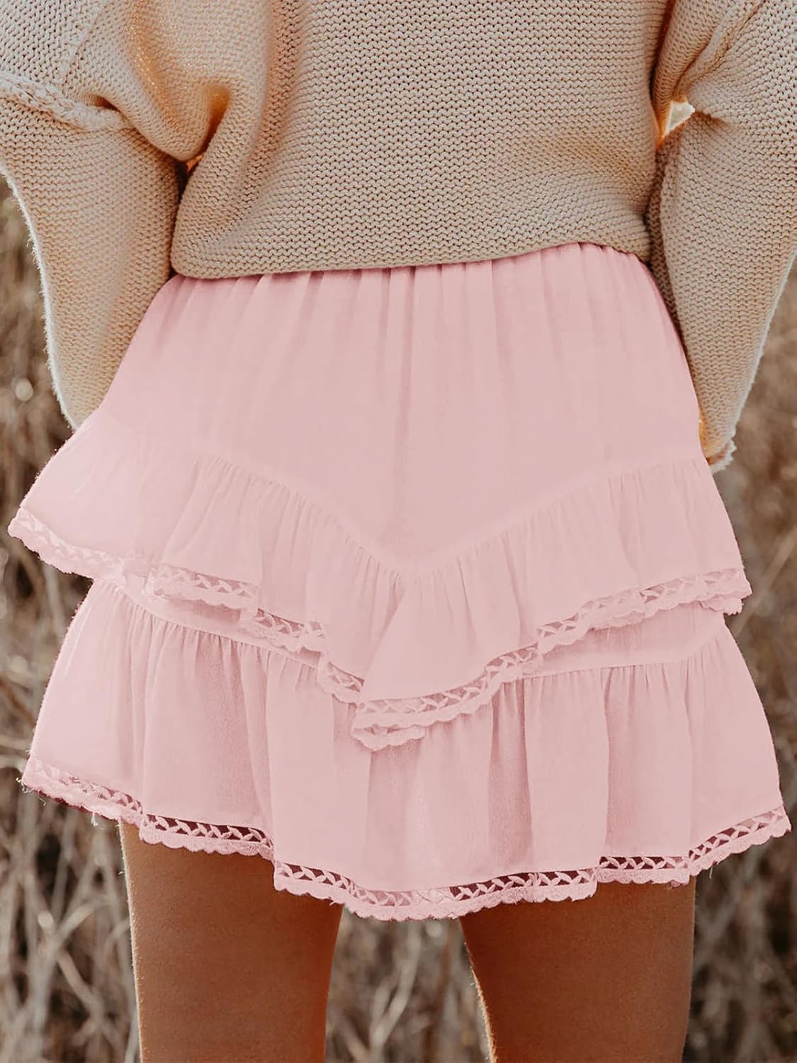 Women's Flowy Boho Ruffle Tiered Skorts - High Waist Mini Shorts for Golf Tennis - Picture 44 of 81