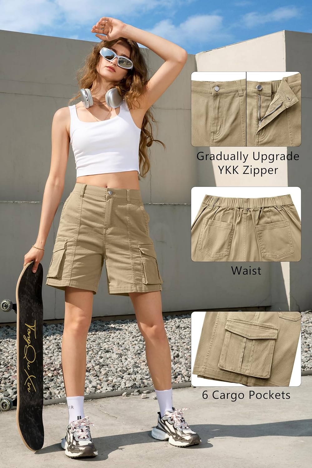 Bermuda Shorts für Damen Cargoshorts Gummibund Shorts für Sommer Freizeit - Bild 41 von 77
