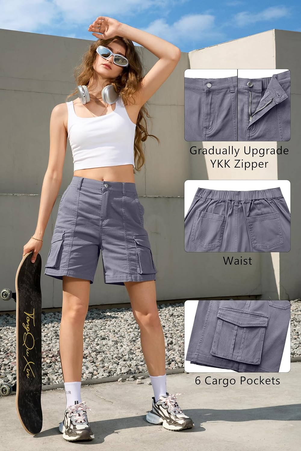 Bermuda Shorts für Damen Cargoshorts Gummibund Shorts für Sommer Freizeit - Bild 43 von 77