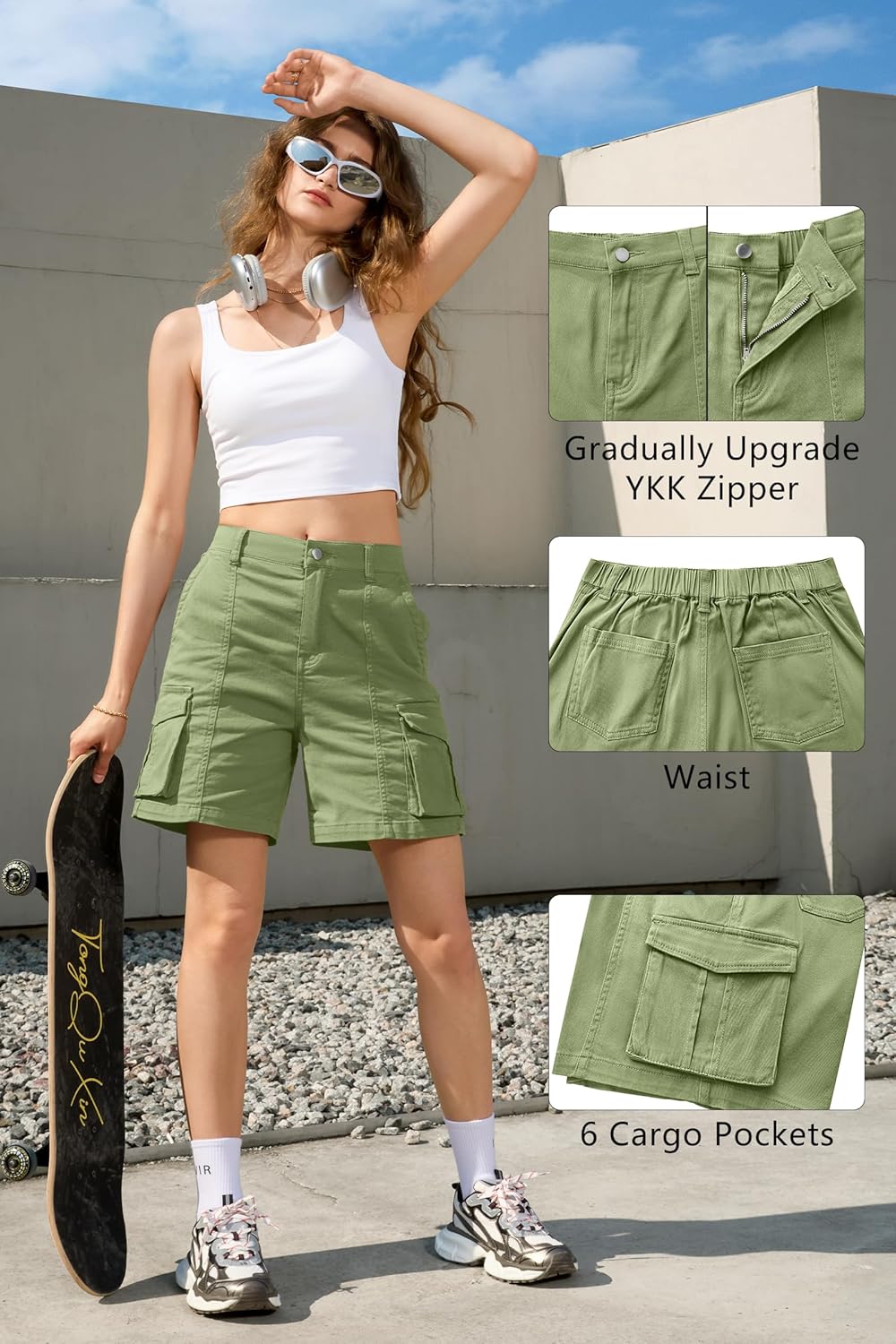 Bermuda Shorts für Damen Cargoshorts Gummibund Shorts für Sommer Freizeit - Bild 48 von 77