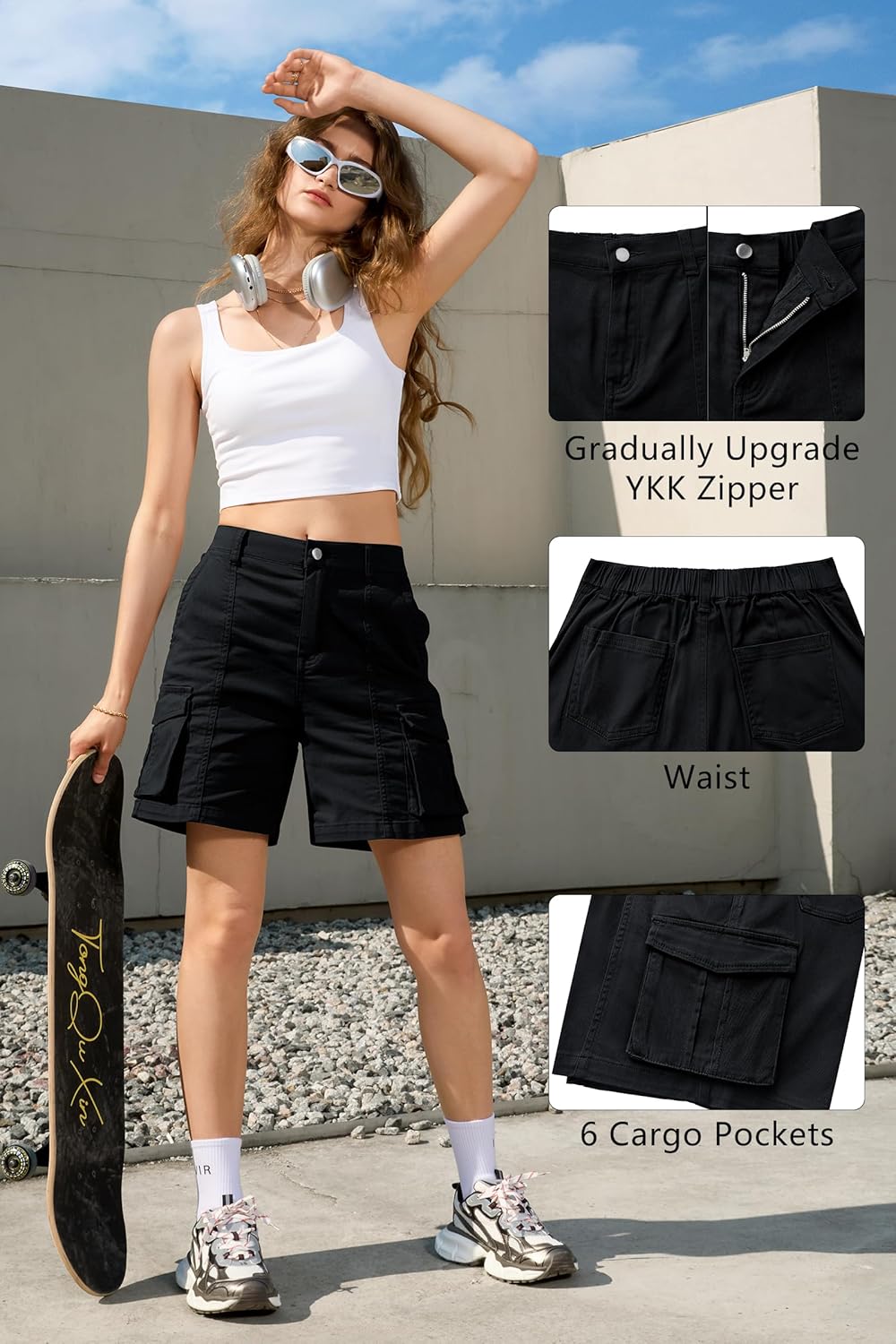 Bermuda Shorts für Damen Cargoshorts Gummibund Shorts für Sommer Freizeit - Bild 53 von 77