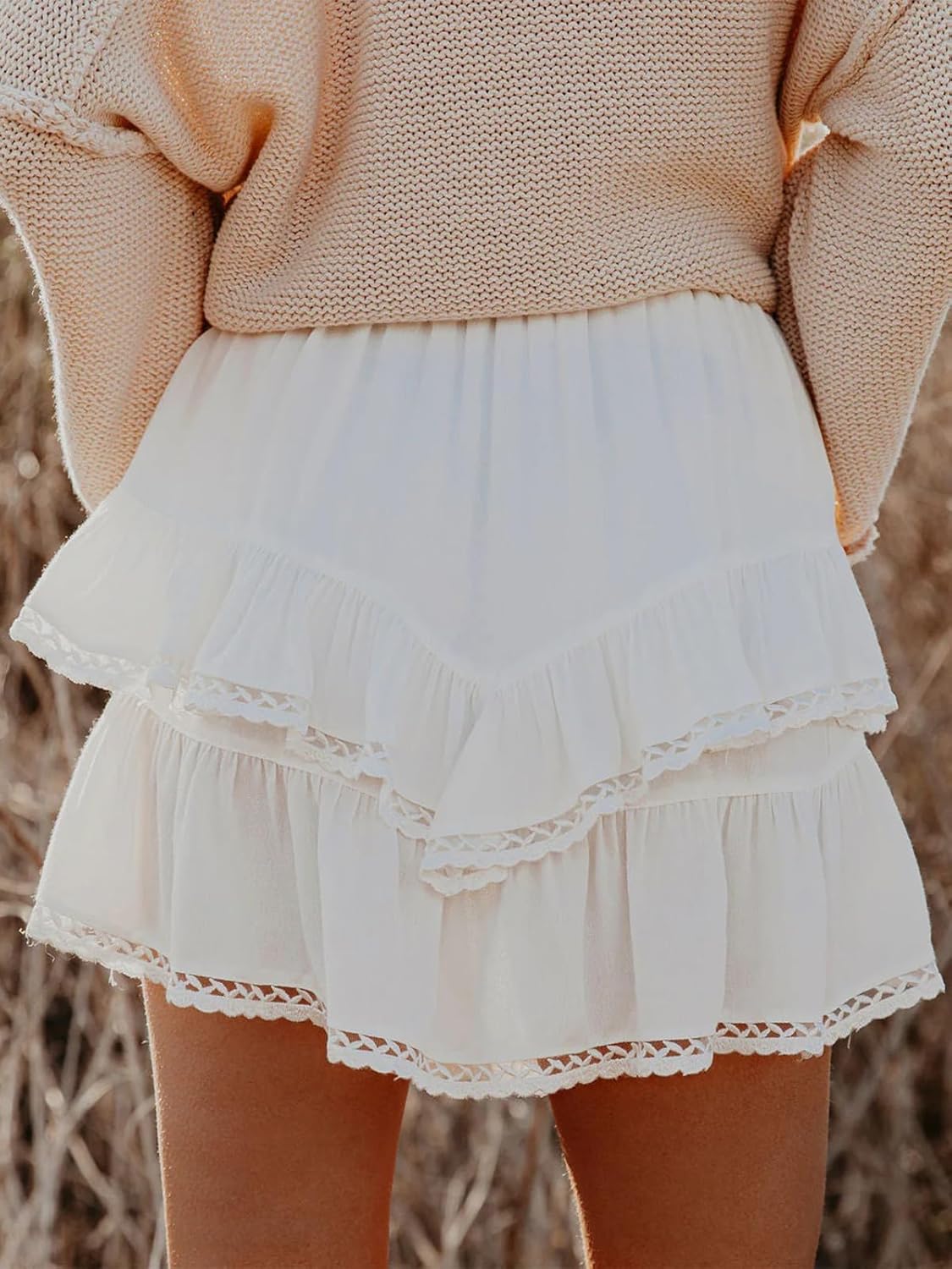 Women's Flowy Boho Ruffle Tiered Skorts - High Waist Mini Shorts for Golf Tennis - Picture 50 of 81