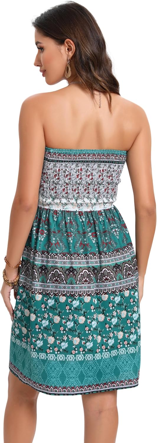 Summer Dresses for Women Beach Cover Ups Strapless Boho Floral Print Sundress - Picture 143 of 248