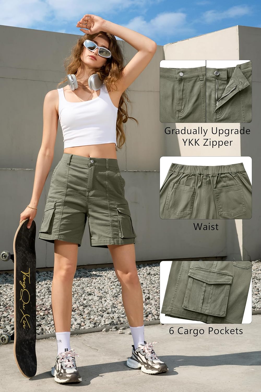 Bermuda Shorts für Damen Cargoshorts Gummibund Shorts für Sommer Freizeit - Bild 58 von 77
