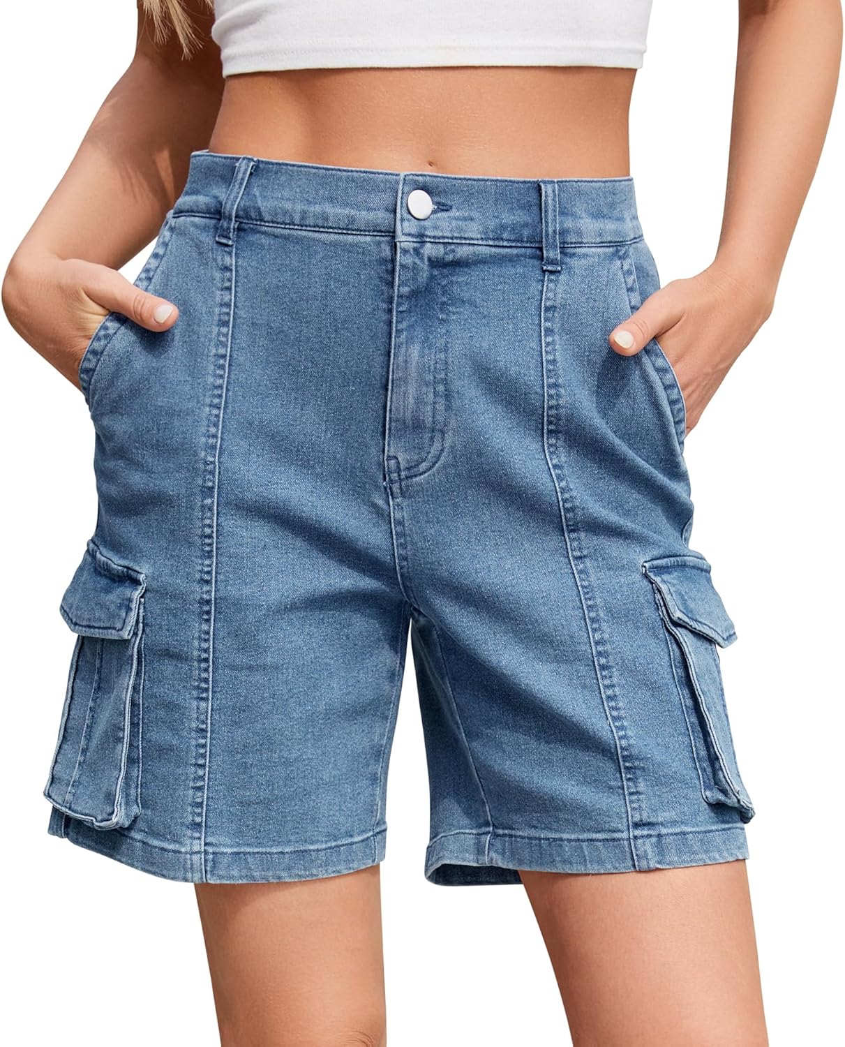 Bermuda Shorts für Damen Cargoshorts Gummibund Shorts für Sommer Freizeit - Bild 62 von 77