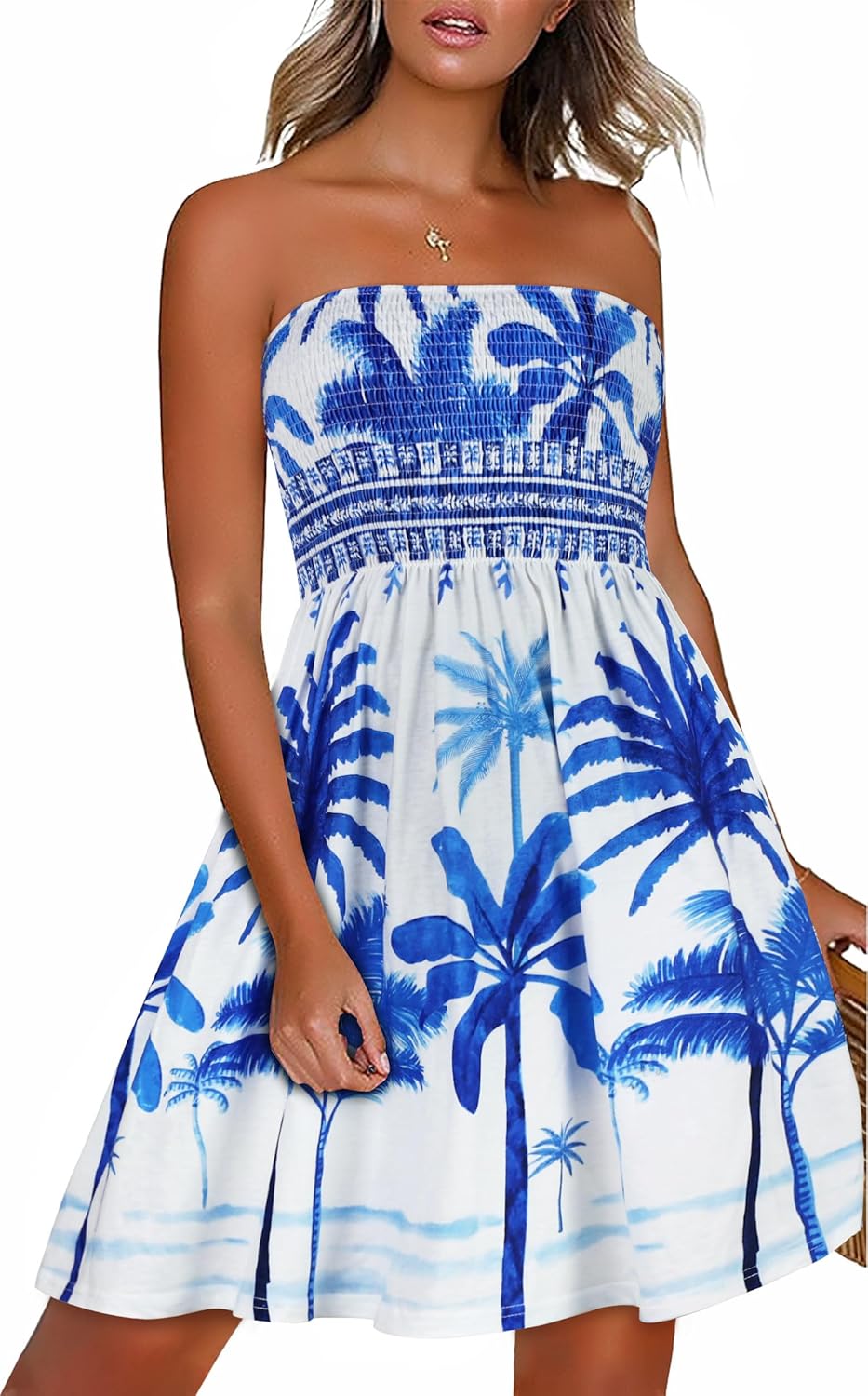 Summer Dresses for Women Beach Cover Ups Strapless Boho Floral Print Sundress - Picture 157 of 248