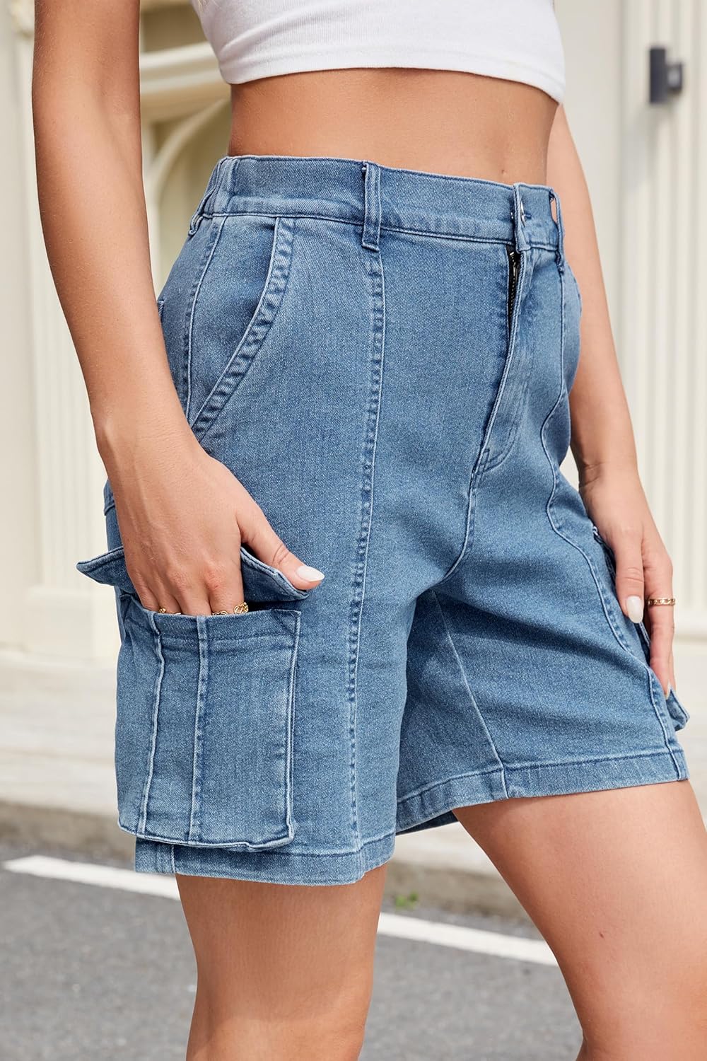 Bermuda Shorts für Damen Cargoshorts Gummibund Shorts für Sommer Freizeit - Bild 64 von 77