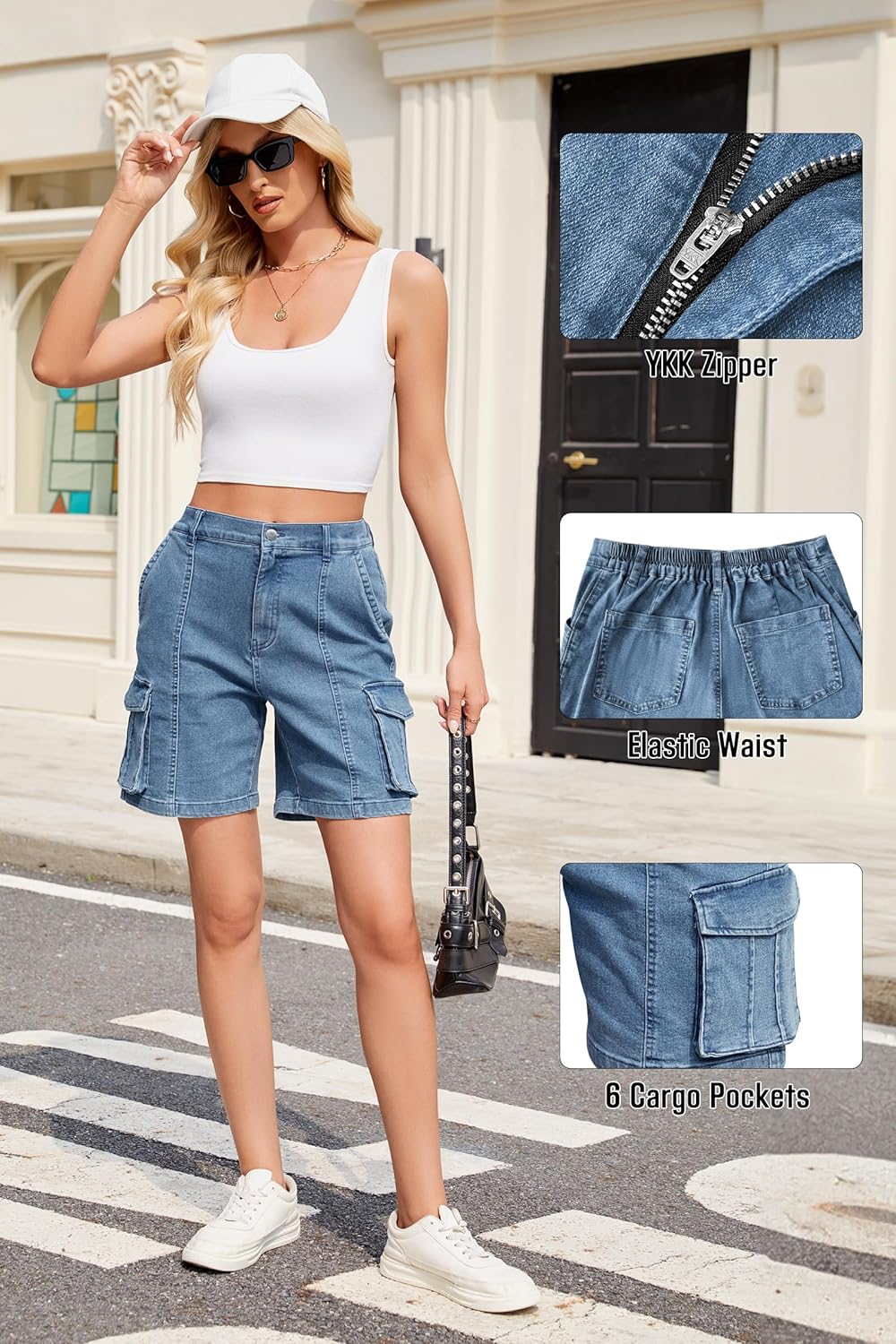 Bermuda Shorts für Damen Cargoshorts Gummibund Shorts für Sommer Freizeit - Bild 66 von 77