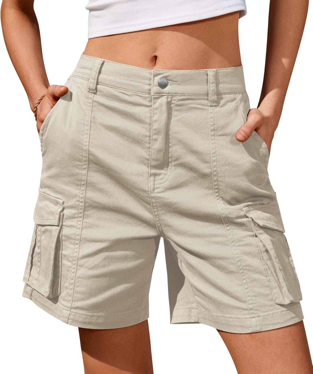 Bermuda Shorts für Damen Cargoshorts Gummibund Shorts für Sommer Freizeit - Bild 68 von 77
