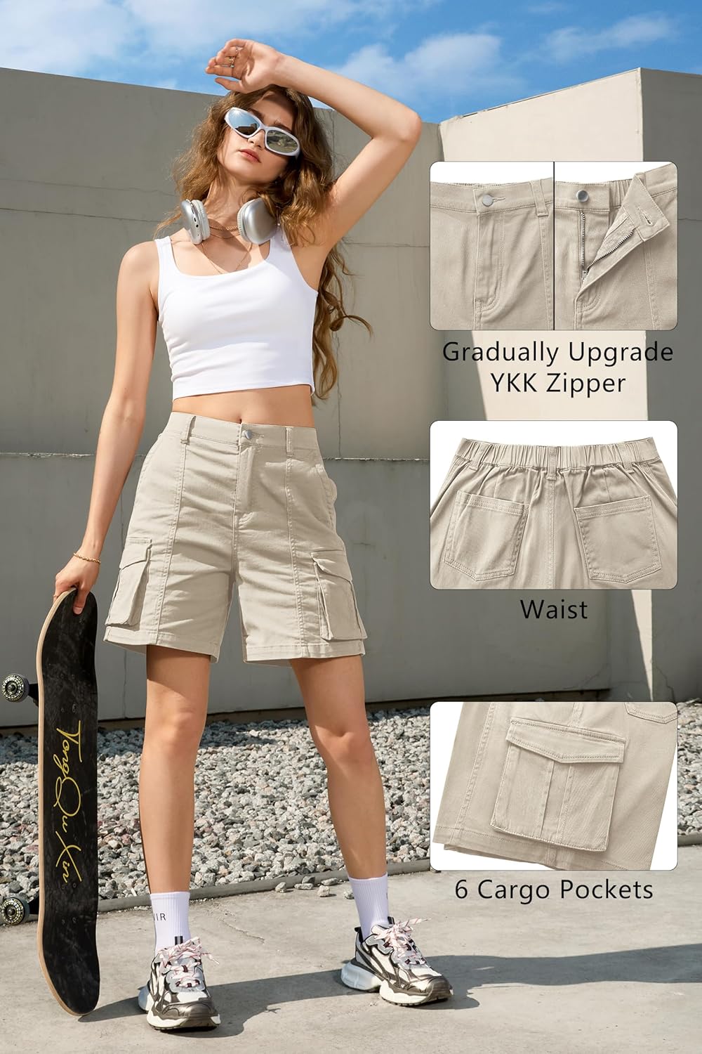 Bermuda Shorts für Damen Cargoshorts Gummibund Shorts für Sommer Freizeit - Bild 69 von 77