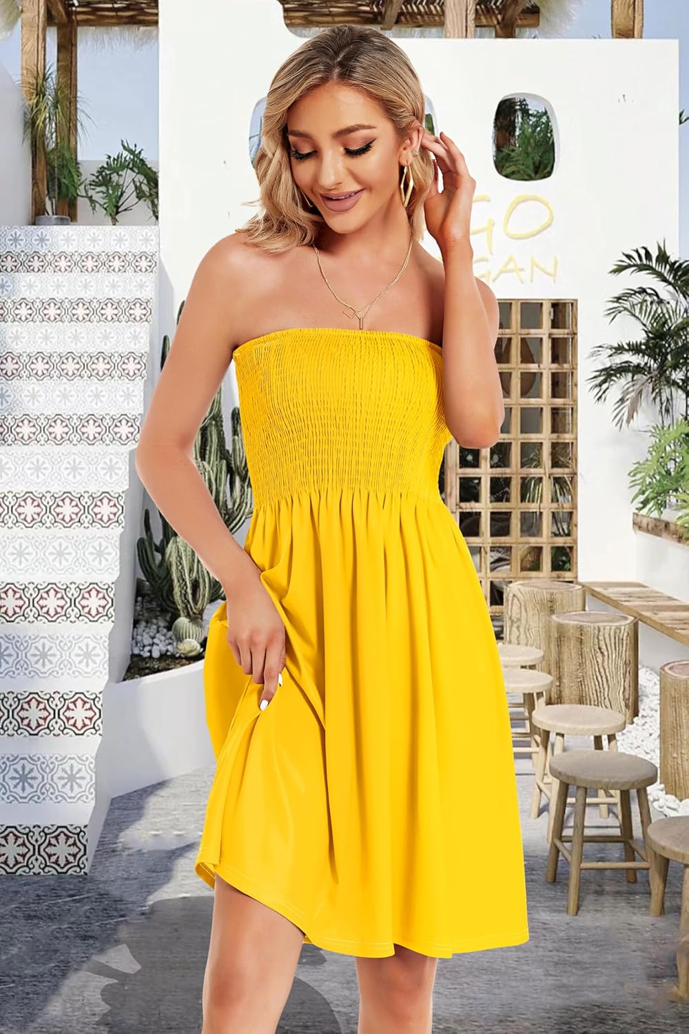 Summer Dresses for Women Beach Cover Ups Strapless Boho Floral Print Sundress - Picture 165 of 248