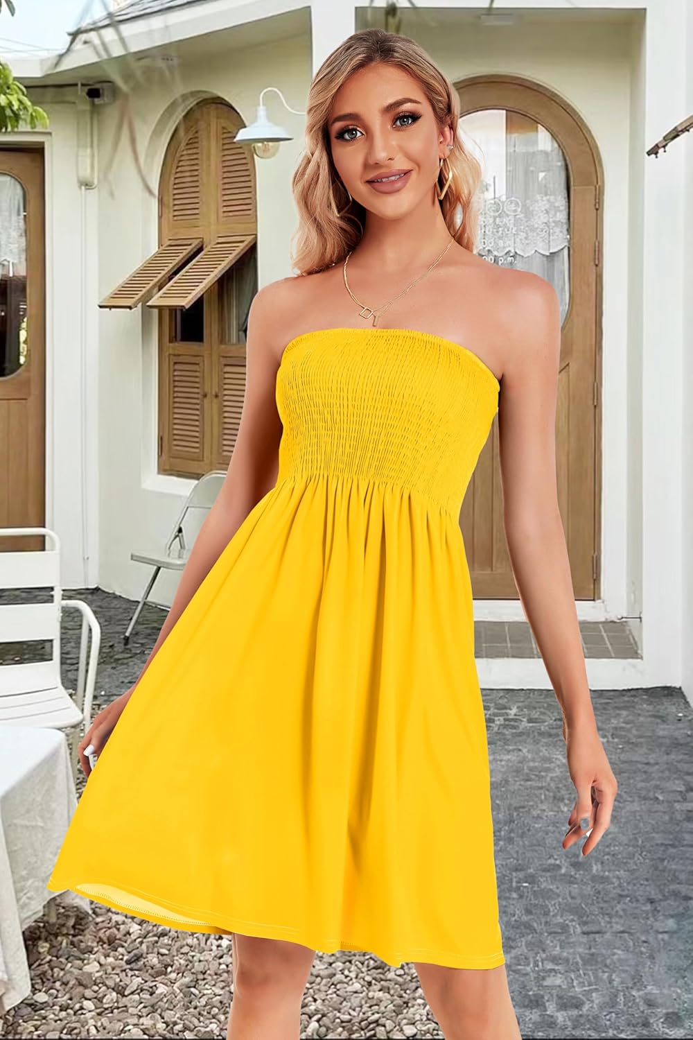 Summer Dresses for Women Beach Cover Ups Strapless Boho Floral Print Sundress - Picture 167 of 248