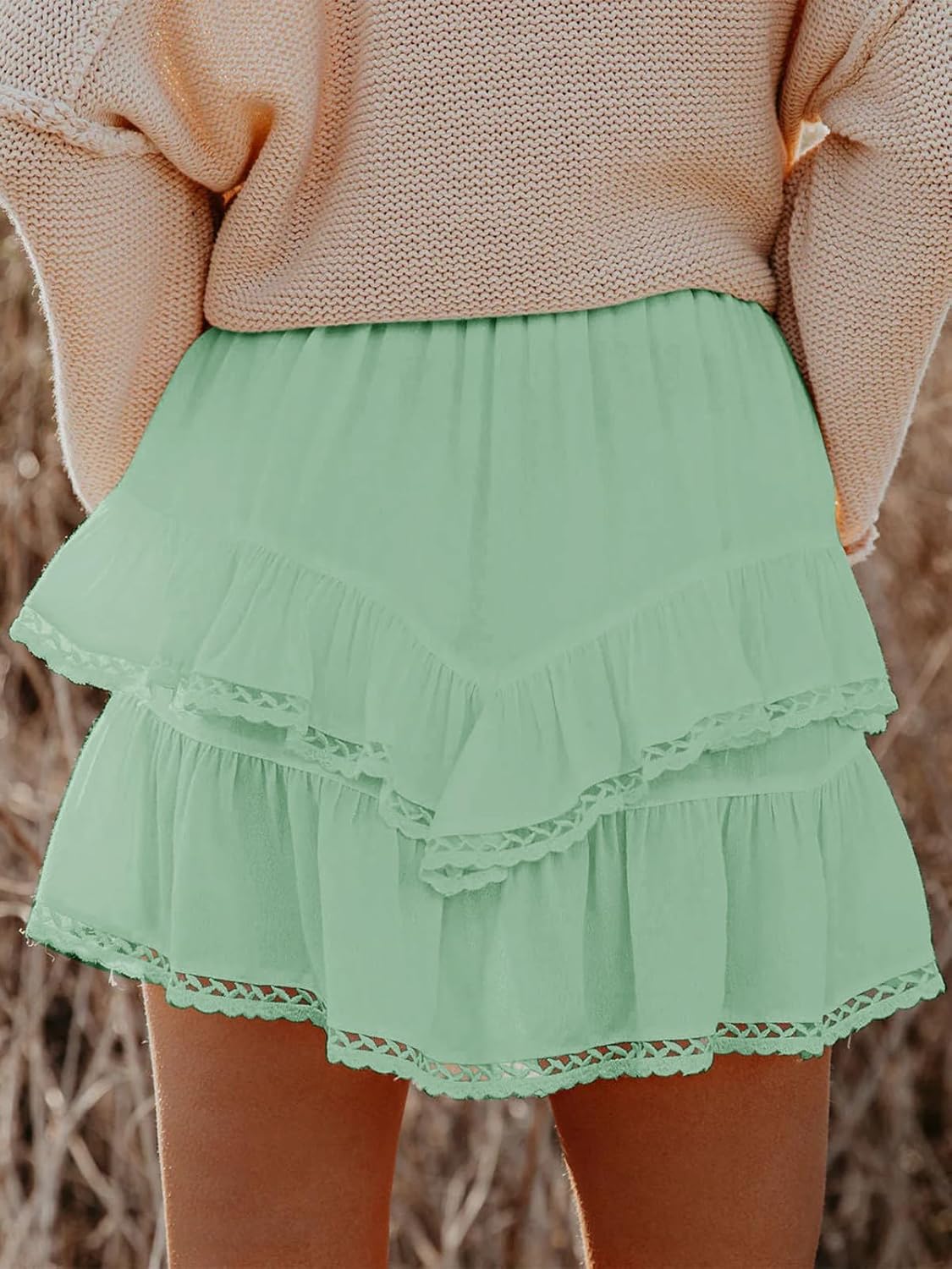 Women's Flowy Boho Ruffle Tiered Skorts - High Waist Mini Shorts for Golf Tennis - Picture 64 of 81