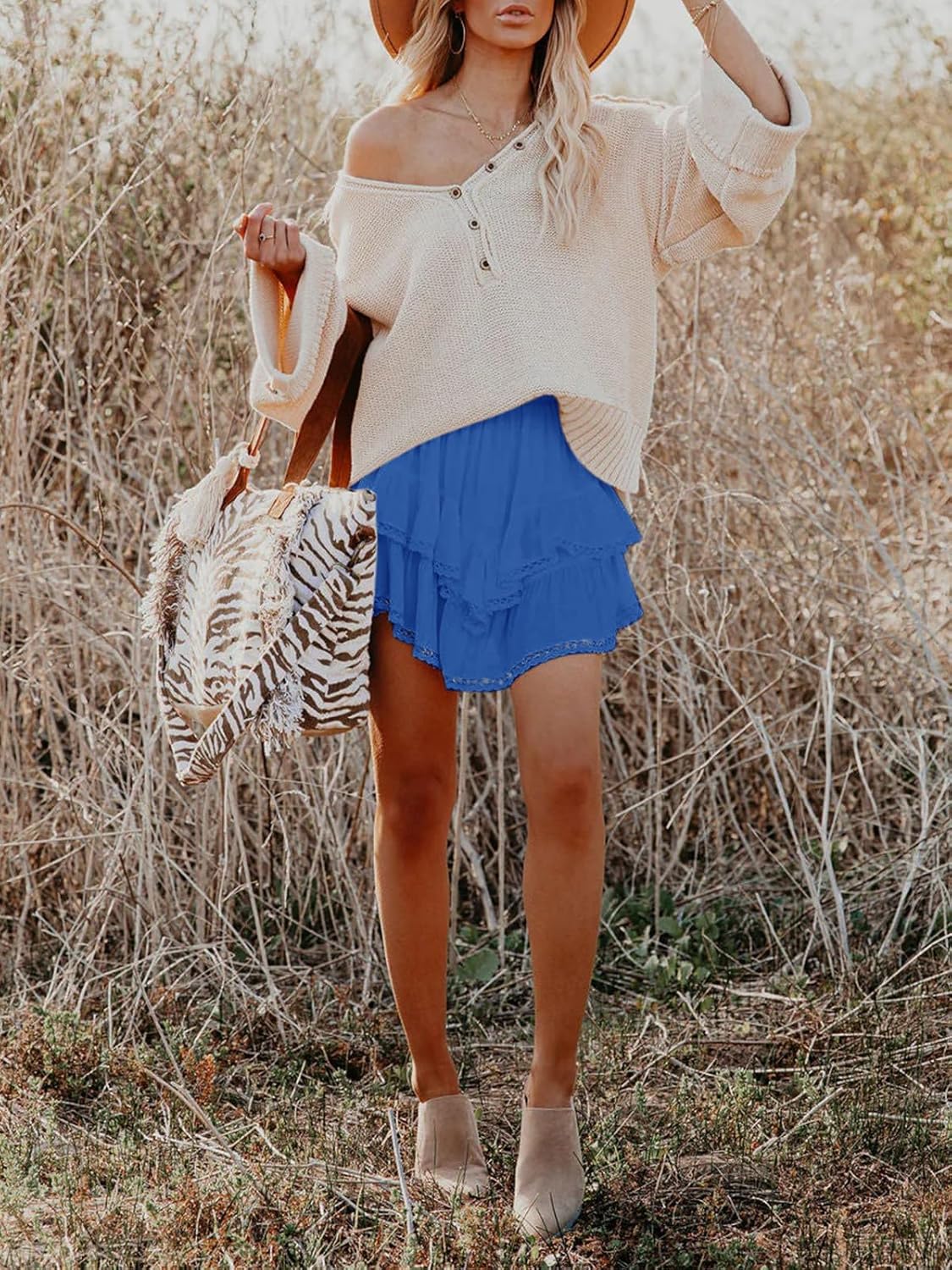 Women's Flowy Boho Ruffle Tiered Skorts - High Waist Mini Shorts for Golf Tennis - Picture 72 of 81