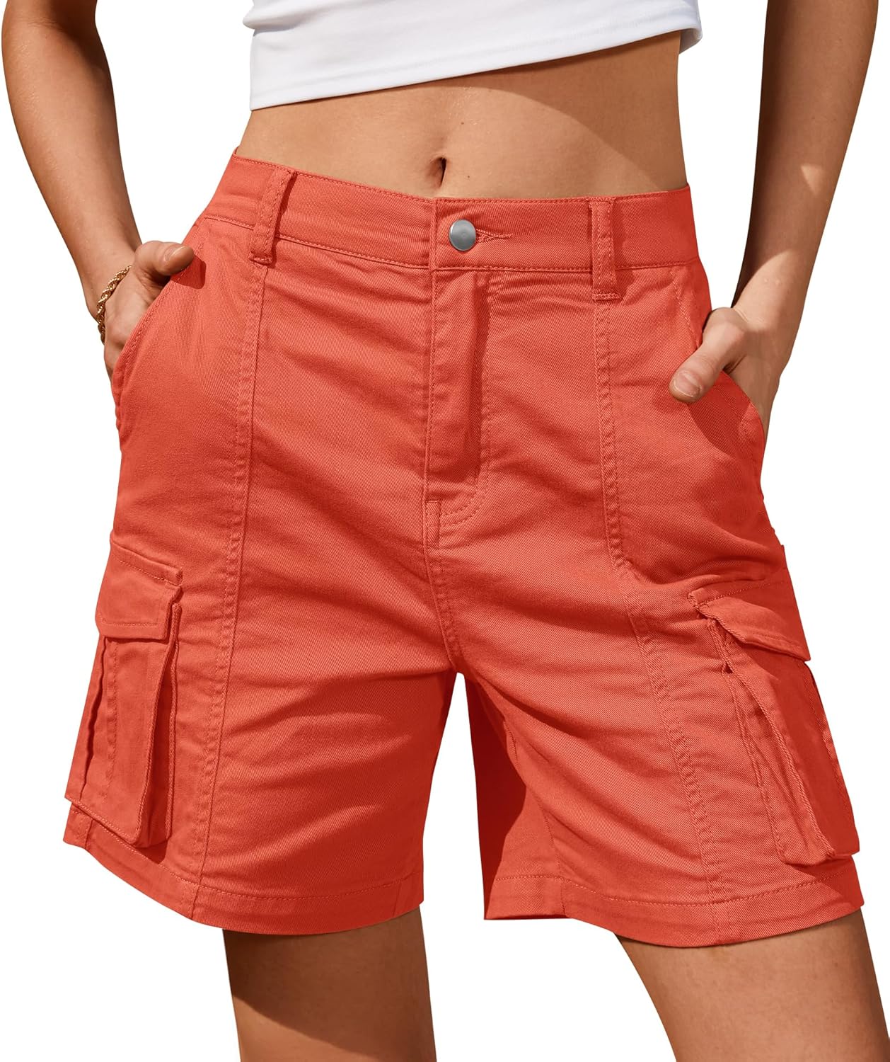 Bermuda Shorts für Damen Cargoshorts Gummibund Shorts für Sommer Freizeit - Bild 73 von 77