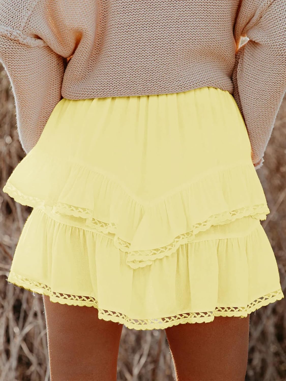 Women's Flowy Boho Ruffle Tiered Skorts - High Waist Mini Shorts for Golf Tennis - Picture 77 of 81