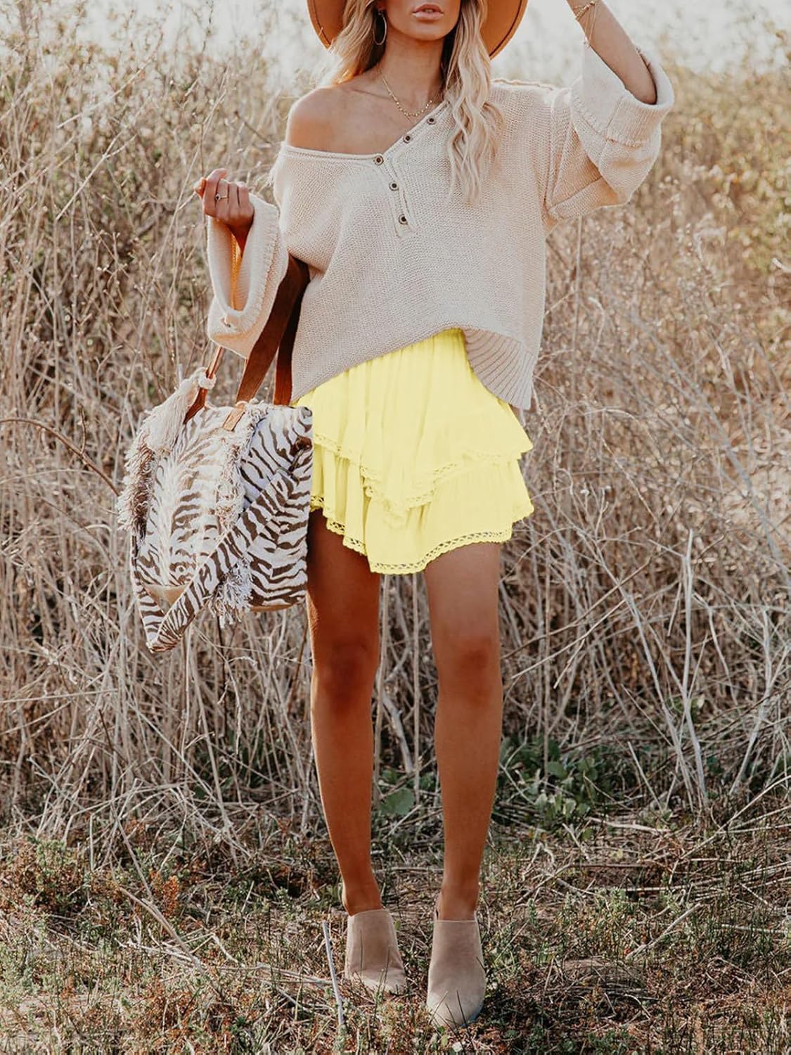 Women's Flowy Boho Ruffle Tiered Skorts - High Waist Mini Shorts for Golf Tennis - Picture 78 of 81