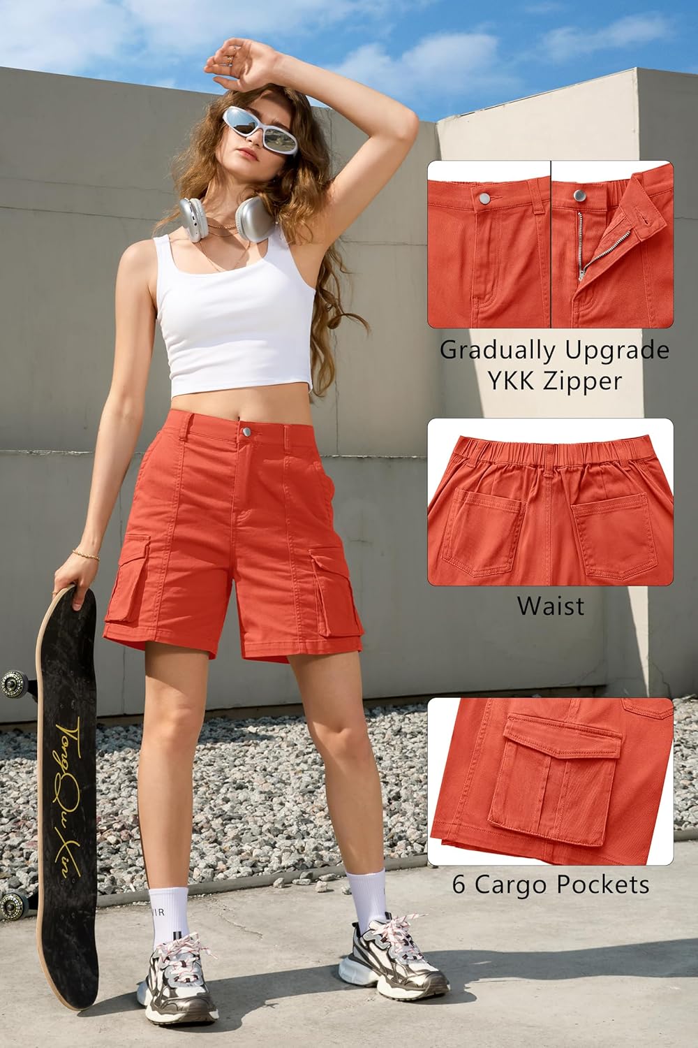Bermuda Shorts für Damen Cargoshorts Gummibund Shorts für Sommer Freizeit - Bild 77 von 77