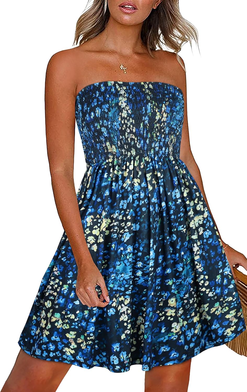 Summer Dresses for Women Beach Cover Ups Strapless Boho Floral Print Sundress - Picture 177 of 248