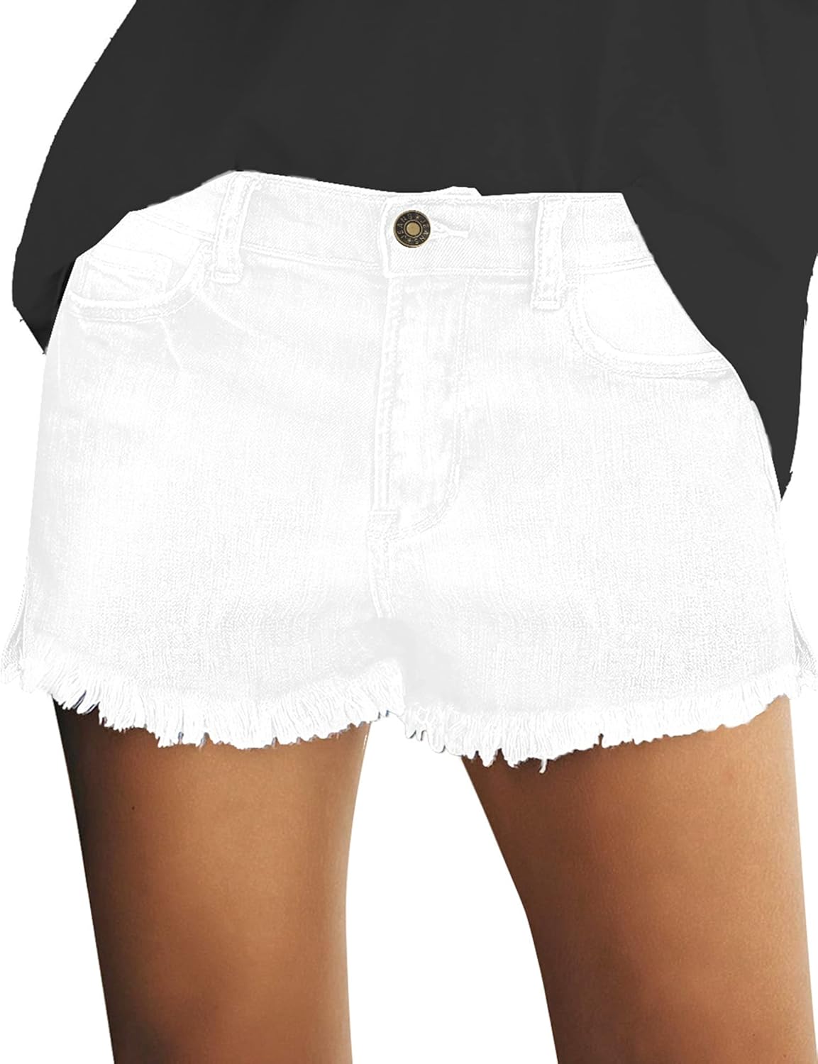 Women's Casual Mid Rise Denim Shorts Stretch Ripped Raw Hem Jean Shorts - Picture 82 of 142
