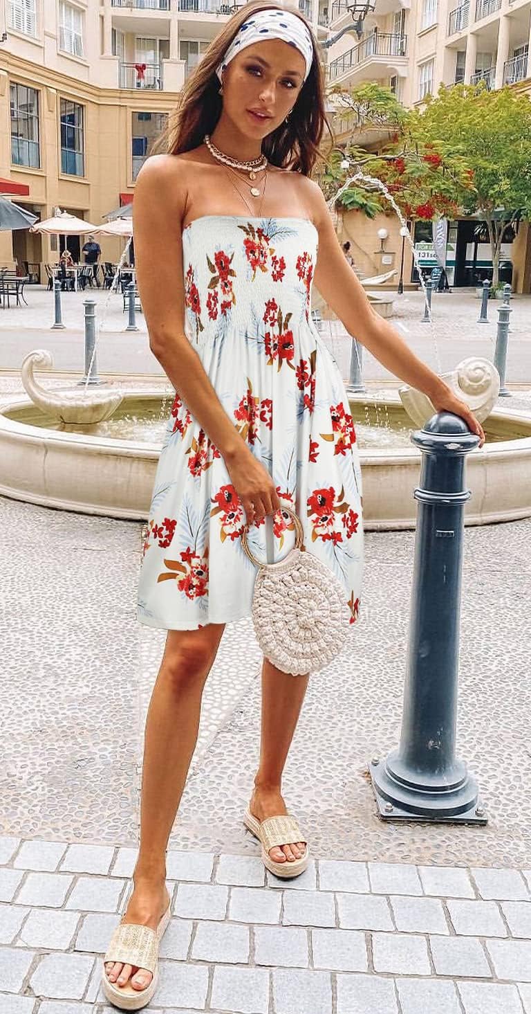 Summer Dresses for Women Beach Cover Ups Strapless Boho Floral Print Sundress - Picture 184 of 248