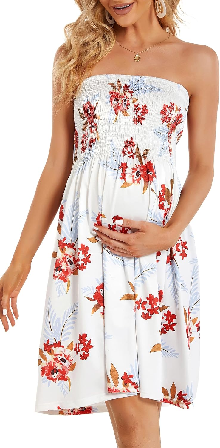 Summer Dresses for Women Beach Cover Ups Strapless Boho Floral Print Sundress - Picture 186 of 248