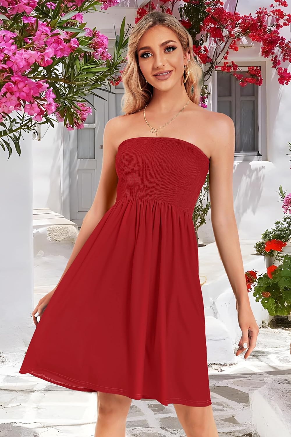 Summer Dresses for Women Beach Cover Ups Strapless Boho Floral Print Sundress - Picture 194 of 248
