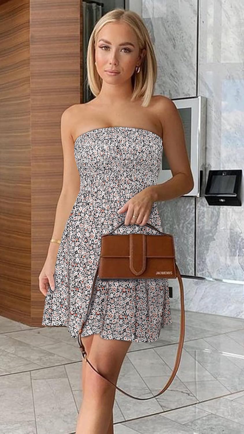 Summer Dresses for Women Beach Cover Ups Strapless Boho Floral Print Sundress - Picture 197 of 248