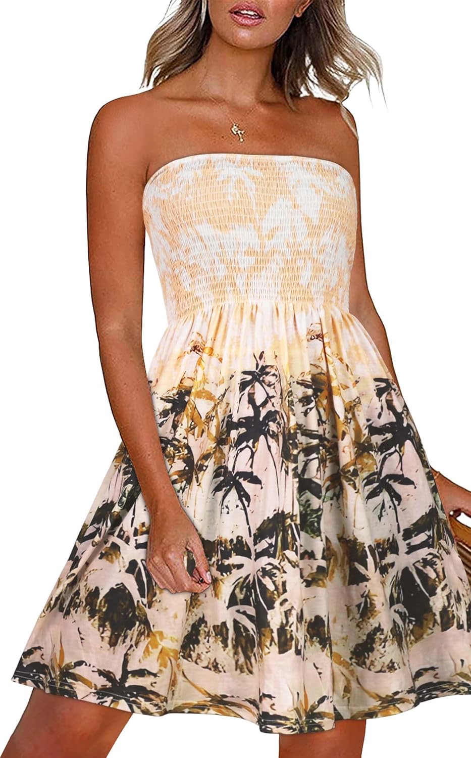Summer Dresses for Women Beach Cover Ups Strapless Boho Floral Print Sundress - Picture 201 of 248